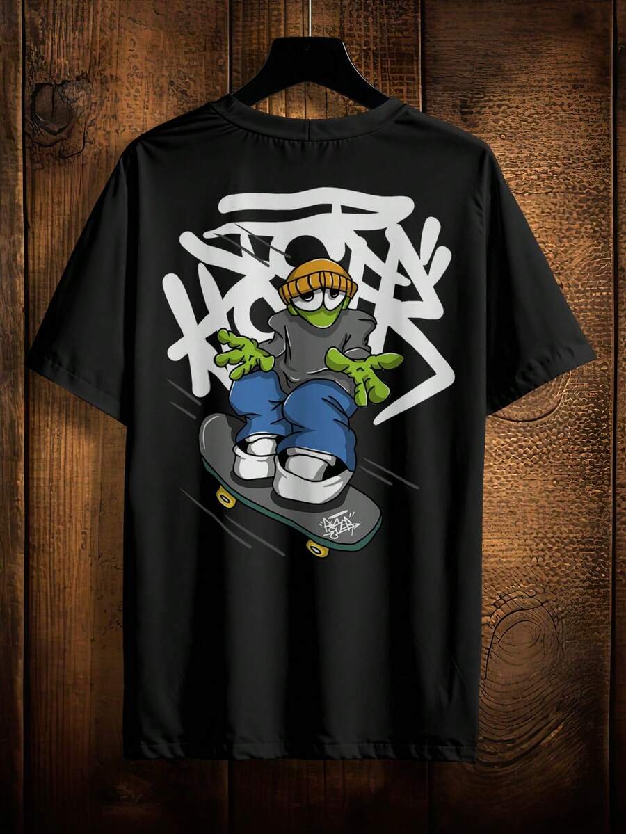 Camiseta con Estampado Alienígena y de Skate Streetwear, Algodón Premium, Ref 2173 VEST NERD - Negro - Ver 1