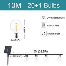 G40 Luces de Cadena Solares para Exteriores LED Alimentadas por Energía Solar Luces de Cadena de Globo Impermeables Luces Colgantes, Adecuadas para Jardín, Patio Trasero, Porche, Patio, Decoración de Balcón - luz cálida - Ver 11