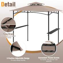 8' X 5' Grill Gazebo Outdoor Double-Tiered Grill Canopy W/ 2 Shelves & 6 Hooks - Brown - View 10