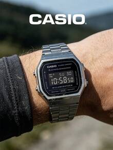 Casio Unisex Digital Watch Black Negative Display Gray Stainless Steel Band 30M Waterproof Stopwatch Alarm EL Backlight Retro Wristwatch A168WGG-1B - Black - View 3