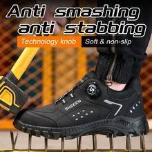 SIISEEN Men's Safety Shoes Feature A Shock-Absorbing Steel Toe Cap, Puncture-Resistant Kevlar Material, Non-Slip Rubber Sole, And A Stylish Button Design, Making Them Suitable For Outdoor Work. - Black - View 2