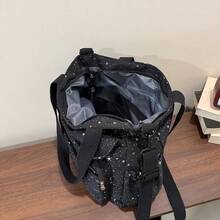 大容量中性托特包，學院風學生後背包，休閒單肩斜跨包 - 黑色 - 查看 5
