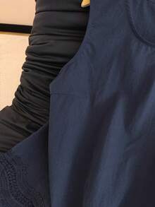 PARARAL 大尺碼女款夏季休閒圓領蕾絲拼接流蘇設計無袖上衣與短褲兩件套優雅 - 藏蓝色 - 查看 10