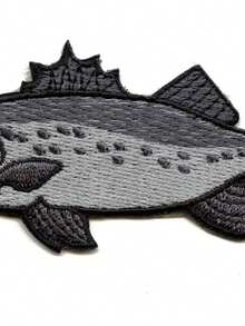 1件灰色魚鰭魚類深海海洋刺繡燙貼布章，DIY衣飾配件，適合節慶派對、夏季與校園 - 彩色 - 查看 5