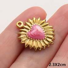 2pcs Rose Red Pearlescent Light Pink Oil Drip Sacred Heart Pendant Jewelry Making Charms 304 Stainless Steel Heart Pendant Sun Chain Flame Heart Pendant Suitable For Necklace Bracelet Earrings Bag Chain Decoration Personalized Vintage Fashion Accessories Enamel Sacred Heart Pendant Handmade DIY Gift Men Women Accessories Jewelry Supplies - Love Heart - View 24