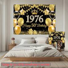 2D平面 2D平面橫幅 1件金色1976年50週年慶祝多功能背景橫幅，適用於室內/戶外居家活動、婚禮、生日、家居裝飾 - 34 - 查看 3