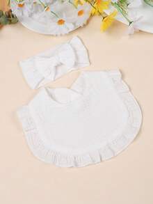 3pcs Cute Soft Elastic Baby Bow Headband Set, 3pcs Candy Color Baby Bib Drool Cloth Set, Suitable For Daily Wear, All Seasons - Multicolor - View 4