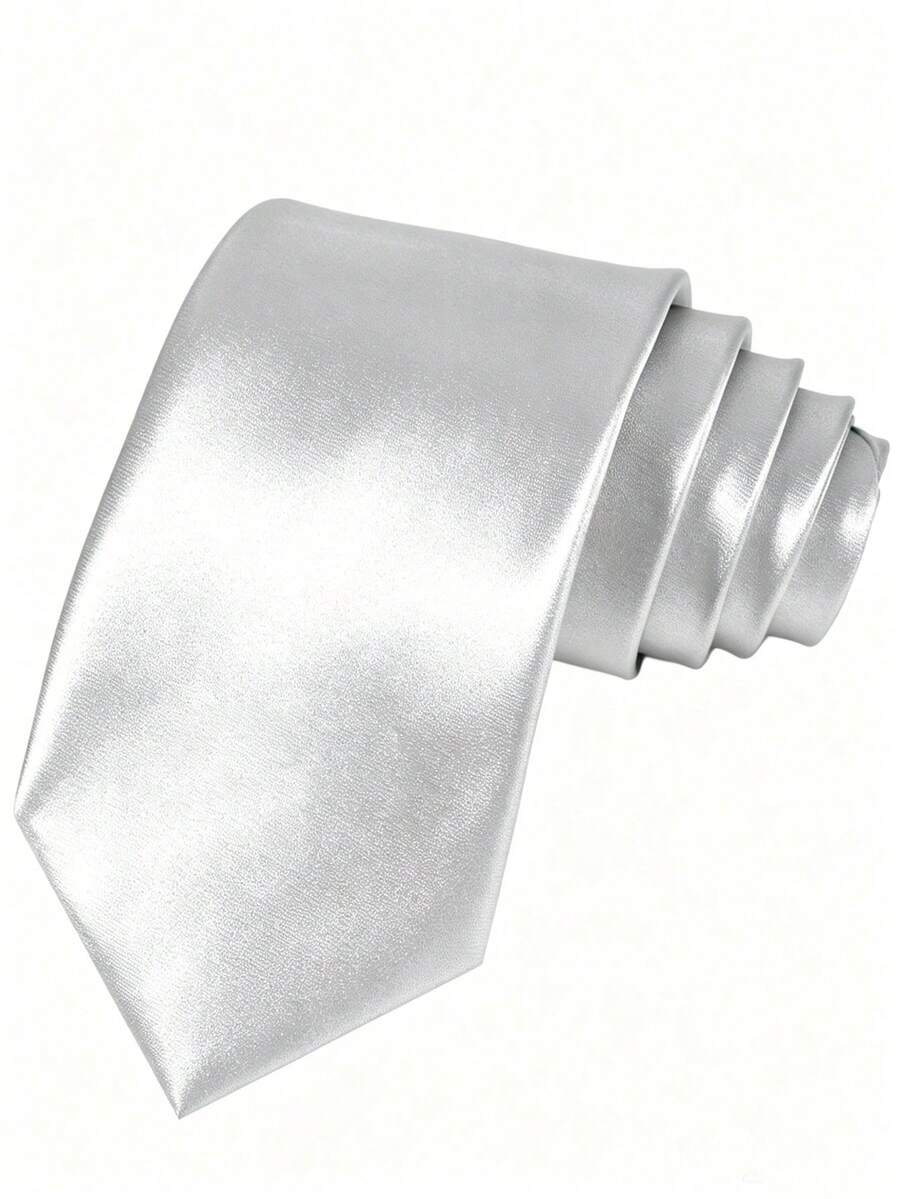 1pc Men's Plain Color Tie, 8cm Silver Business Suit Wedding Necktie Casual, Accessories, Festival, Gifts, Graduation Gift, - Silver - View 1