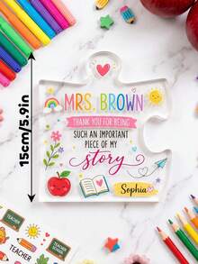 1pc Personalized Acrylic Puzzle Teacher Award Plaque, Customized Name Thank You Teacher Stand, Student Gift For Teacher, Classroom Desk Decor Keepsake, Back To School, Perfect Souvenir For Educators, End Of School Year Award, Graduation Gift - Multicolor - View 3
