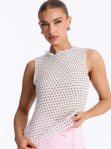 Lady's Dotted Sleeveless Casual Vest-Style Y2K Top, Sexy And Fashionable, Suitable For Summer Streetwear, Parties And Casual Wear - Apricot - View 1