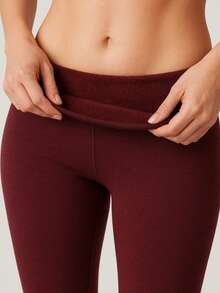Flannel Pants For Cold Weather With Warm Lining, High Waist, Sizes S To XL. - Burgundy - View 9
