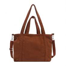 Bolso de cuero genuino para mujer, elegante bolso de mano y de hombro para oficina, citas y fiestas. Bolso de viaje de pana de gran capacidad, moderno, elegante, sencillo, tipo bandolera para mujer. - Caqui - Ver 7