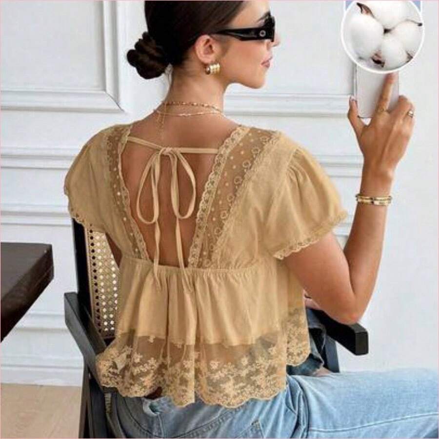 Women Blouses & Shirts - Khaki - View 1