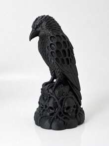1 buah Grim Reaper Raven - Versi Bertengger di Kerangka, Gagak Hitam Sangat Detail Bertengger di Kerangka, Dipasang di Alas, Ideal untuk Dekorasi Meja/Rak, Dekorasi Halloween, Pajangan Gotik dan Hadiah, Koleksi yang Wajib Dimiliki - A - View 5