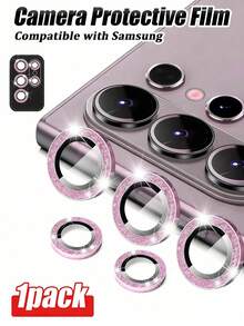 MSRI 1片閃粉鏡頭保護貼，適用於三星機型 Galaxy S22/S23/S24 Ultra/S25/S26 Ultra/S23 FE/S24 FE/A16/S25 Ultra/S25/S23 FE/Galaxy Z Flip7/Galaxy Z Fold7，粉紅色，易於貼附，防刮 - 粉色 - 查看 20