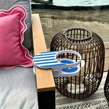 1pc Sturdy Plastic Clip-On Cup Holder, Cute Pink & White Striped Portable Cup Tray, Adjustable Buckle Securely Holds Water Bottles And Drinks, Outdoor Beverage Storage Accessory, Back To School Essential; Fits Pool, Beach, Balcony, Patio Furniture; Matches Soft Macaron Seaside Style, Minimalist Summer Casual Style, Sweet Girly Outdoor Style - Multicolor - View 10
