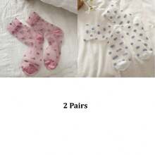 1/2/3 Pairs Women's Thin Mid-Calf Socks For Spring & Summer, Transparent Crystal Silk Stockings, Floral Pattern Ladies Socks - Multicolor - View 27