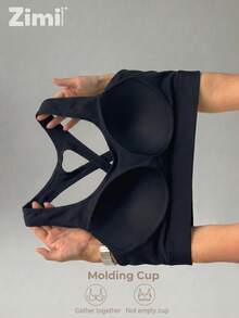 Zimi Collection Sujetador deportivo de alto impacto para mujer de talla grande con copas moldeadas integradas, sin cables, con abertura en forma de ojo de cerradura y espalda cruzada, top corto para entrenamiento, resistencia, correr, boxeo - Negro - Ver 3