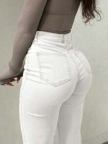GILIPUR Jeans acampanados y desgastados estilo Y2K para mujer, de unicolor, cintura alta, ajuste delgado, elegante y casual, de mezclilla azul lavada elástica y de larga duración, para uso urbano en primavera - Blanco - Ver 1