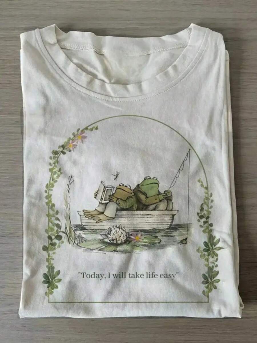 Magliette Donna Cotone 100%  2026100% Cotton, Casual Date Frog Print T-Shirt, Suitable For Daily Wear, Essential For Easy Summer Outfits, Perfect Gift, Comfortable Short Sleeved Outdoor Holiday Sports, Gift T-Shirt, Holiday Gift  Addio Al Nubilato - White - View 1