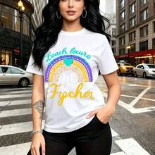Camiseta de mujer con estampado " Louise 1st GRAVID Teacher" y corazón de leopardo - camiseta casual de manga corta con ajuste cómodo y estilo urbano, ideal para el Día de la Madre en México, regalo perfecto para mamá, esposa, novia, hermana may - Blanco - Ver 11