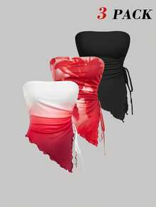 MOD 5 piezas Parte superior tubo con pliegues asimétricos y retorcidos de unicolor para mujer, de moda y versátil para citas y salidas, primavera/verano, top estético, festival, campo, baile de graduación, top lindo, top para salir, top Y2K, uso diario, fiesta, casual, elegante, paquete de 5 tops, vacaciones en la playa para mujeres, San Valentín - Multicolor 5 - Ver 1