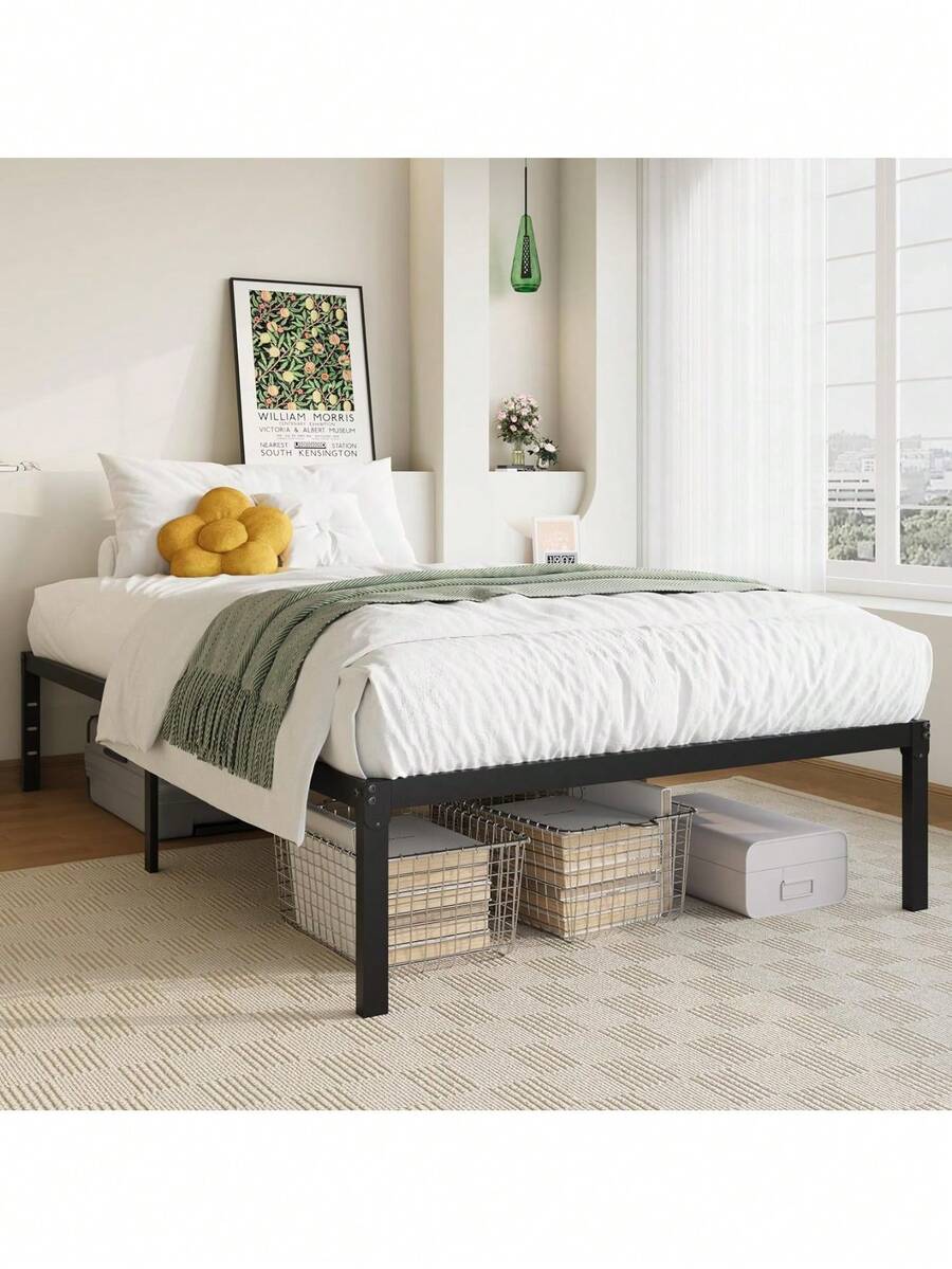 Twin Bed Frame, 14 Inch Metal Platform Beds With Storage Space, No Box Spring Needed And Easy Assembly, Black - Black - View 1