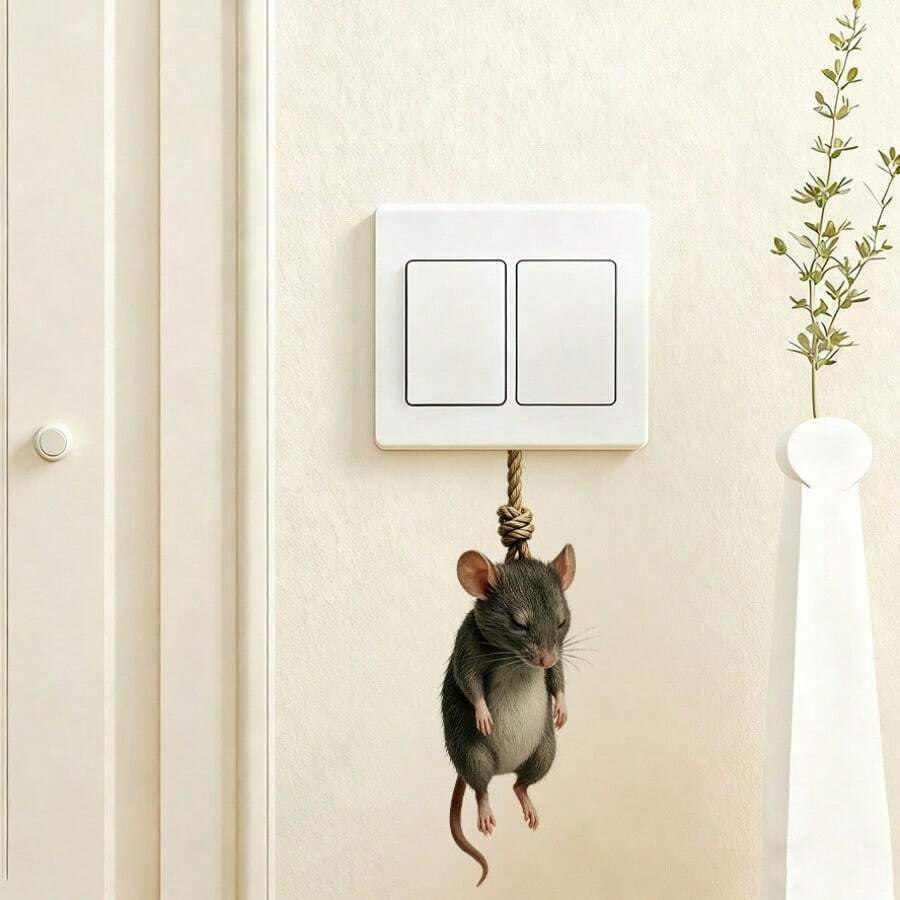 1/3/5pcs Realistic Mouse Lanyard Wall Decal Creative Funny Humorous Prank Removable PVC Wall Sticker Suitable For Living Room Office Refrigerator Wall Decoration - Mischievous Mouse - View 1
