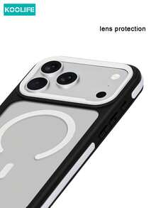 Koolife 1 pieza Funda de teléfono magnética con contraste fluorescente blanco y negro, carcasa protectora antideslizante de PC+TPU, panel trasero transparente mate, compatible con MagSafe, funda de teléfono a prueba de golpes compatible con Apple 17/17pro/17promax - Blanco - Ver 5
