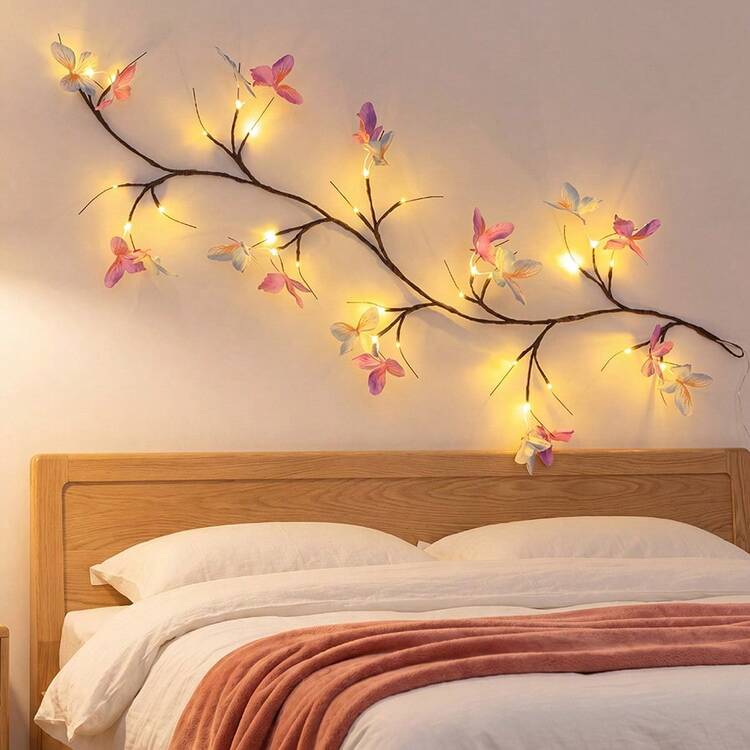 1 bộ 30 đèn LED dây hình bướm, dùng nguồn USB, 8 chế độ màu hồng tím, chống nước, phù hợp trang trí phòng ngủ, tiệc cưới, ngày Valentine, trong nhà và ngoài trời - ánh sáng trắng ấm áp - Xem 3