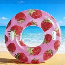 1pc 100cm Large Fruit Series Swim Ring, Thick PVC With Handle Adult Swimming Ring, Watermelon/Strawberry/Pineapple/Palm Tree Print Inflatable Swim Ring, Thick Anti-Tipping Swimming Ring - Multicolor - View 7