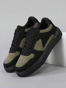 Men's Fashionable High-End Minimalist Contrast Color Casual Sports Shoes, Multi-Functional Daily Outdoor Commute Comfortable Walking Sneakers - Army Green - View 2