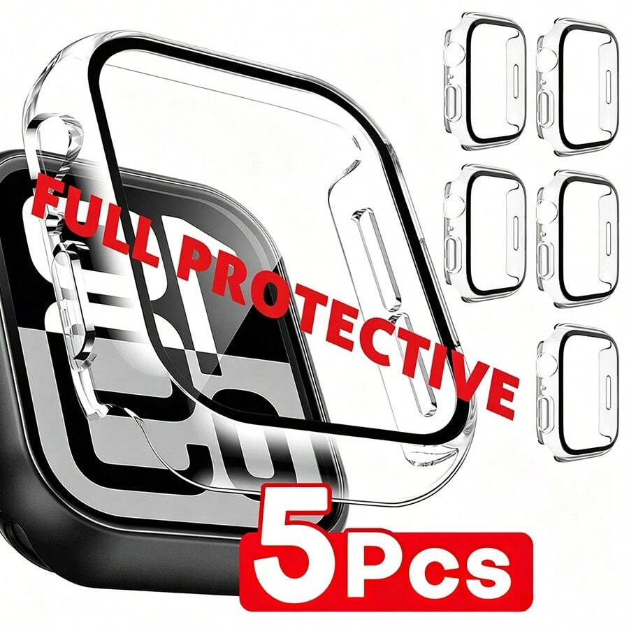 5pcs For Apple Watch Case Compatible With 40/41/42/44/45/46/49Mm, Ultra/Se/11/10/9/8/7/6/5/4 Smartwatch - Hard Pc+Tempered Glass, Anti-Scratch & Anti-Slip, Slim Protective Watch Case For Men & Women (Compatible With For Apple Watch Series) - Clear - View 1