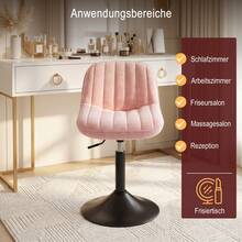 Devoko Rosa Height-Adjustable Swivel Chair, Velvet Look Vanity Chair With Backrest, 360° Bar Stool For Dining Room, Living Room And Salon - Pink - View 8