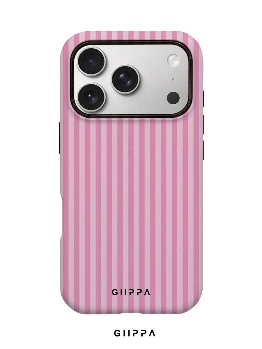 GIIPPA 粉色與淺粉色條紋手機殼,相容 17/16/15/14/13/12/11 Pro Max,防震保護軟矽膠手機保護套,適合女性女孩,時尚條紋設計防摔耐刮背殼配件 - 淺粉色 - 查看 1