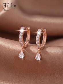 Hihho Cubic Zirconia Decor Drop Earrings - Rose Gold - View 6