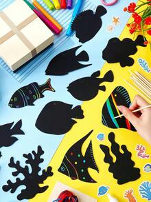 90pcs Ocean Fish Scratch Art Set, Ocean Fish Rainbow Scratch Art Card Set (Includes Scratch Pen And Ribbon), Scratch Art Cards - Perfect For Birthday Party Gifts And School Project DIY Craft Activities (Randomly Shipped Different Patterns) - Marine Animal Alien Scratch Art - View 5