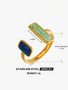2pcs Stainless Steel Minimalist Summer Style Sapphire Blue Rings Set, Suitable For Women's Daily & Vacation Wear, Gift For Her - Multicolor - View 7