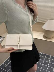 Fashionable Solid Color Asymmetrical Flap Vintage Minimalist Elegant Shoulder Bag - White - View 4