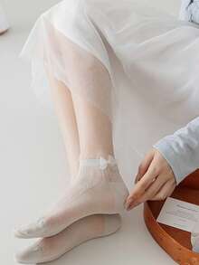 4 đôi tất ngắn phong cách ballet ngẫu nhiên, điểm nhấn nơ mỏng, xuân/hè - Nhiều màu - Xem 7
