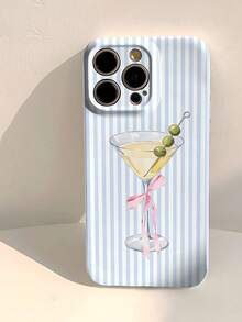 1 piezaModaTeléfonoCasoNo incluye cordón ni soporte. 1 unidad, funda de plástico brillante perforada con diseño de copa de martini a rayas azules y blancas, compatible con 11/12/13/14/15/16 Professional, resistente al agua, a los golpes, a las caídas y a los arañazos, versión internacional, no la versión nacional. - Multicolor - Ver 1