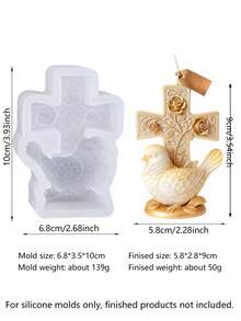 復古奢華十字架與鴿子蠟燭模具 | 柔軟易脫模，可重複使用 | DIY蠟燭、蠟、樹脂多用途模具，適用於婚禮、洗禮、宗教儀式、母親節及其他溫馨場合。適合愛好者、花藝師、禮品店和居家DIY使用者 - 白鴿十字架 - 查看 3
