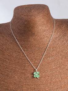 1pc Lucky Cat Eye Four-Leaf Clover Pendant Necklace, Exquisite Girl's Earrings, Holiday Gift - Style 1 - View 5