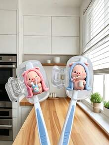 2pcs Cute Pig Pattern Toothbrush Storage Box, Fashionable Portable Family Toothbrush Holder, Travel Essential Protective Case, Suitable For Home And Travel Toothbrush Organizer, Home Organization And Travel Essential, Perfect Gift For Family And Friends - Multicolor - View 7