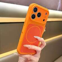 Luxury Contrast Color Liquid Silicone Magnetic Wireless Charging Phone Case Compatible With IPhone 17ProMax 17Pro 17 16 15 14 13 Pro Max Drop-Proof Protective Sturdy Casing - Orange - View 2