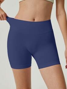 UONNOU Women's High Waist Seamless Yoga Shorts, Super Soft & Skin-Friendly, Suitable For Workout, Cycling, Spring/Summer - Navy Blue - View 5