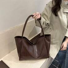 Bolso de cuero genuino de lujo, clásico y elegante, adecuado para uso diario y ceremonias. Bolso de mujer de gran capacidad, nuevo bolso tote de moda 2026, bolso de mano con patrón de cocodrilo, bolso de hombro, versátil para el transporte diario. - Rojo - Ver 5
