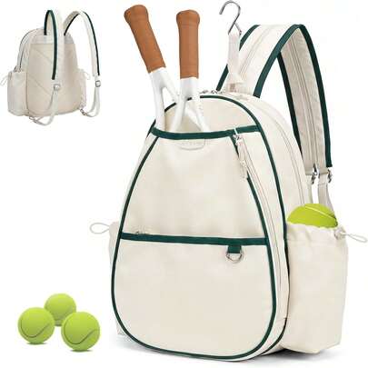 Unisex Tennis Crossbody Backpack, Waterproof 2-Racket Bag With Hook For Tennis Badminton Pickleball