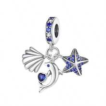 1 pezzo Ciondolo a tema Oceano Blu & Spazio, Perla in smalto placcata argento a forma di animale e stella, Adatto per braccialetti fai-da-te, collane e accessori per la creazione di gioielli - Blu - Visualizzare 9