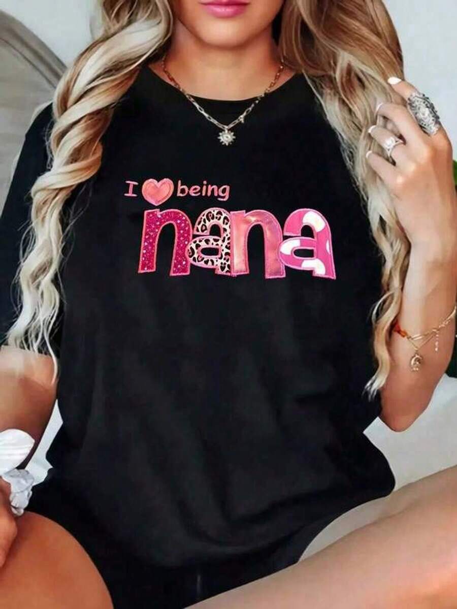 [Camisa casual] Camisa casual para mujer de talla grande | Camiseta de manga corta con cuello redondo ligeramente elástica con estampado occidental de Nana Gráficos Camisas para hombre Camisetas gráficas para mujer Blusas de verano Ropa de verano Camisetas gráficas